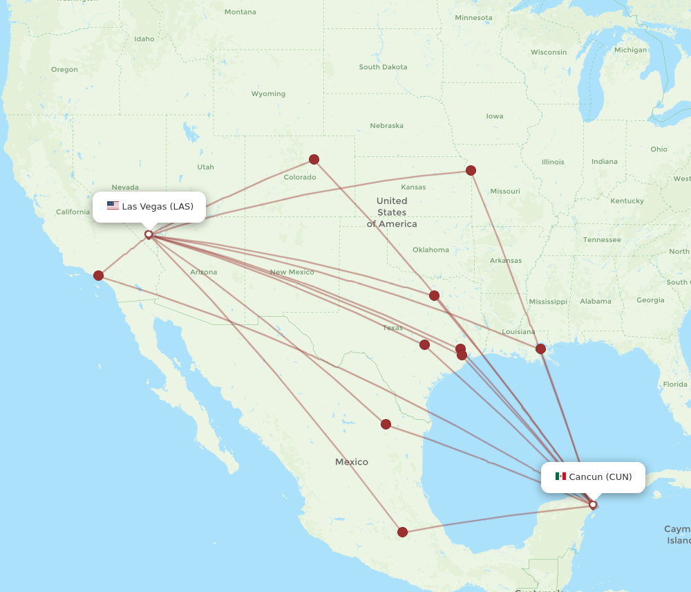 LAS-CUN flight routes