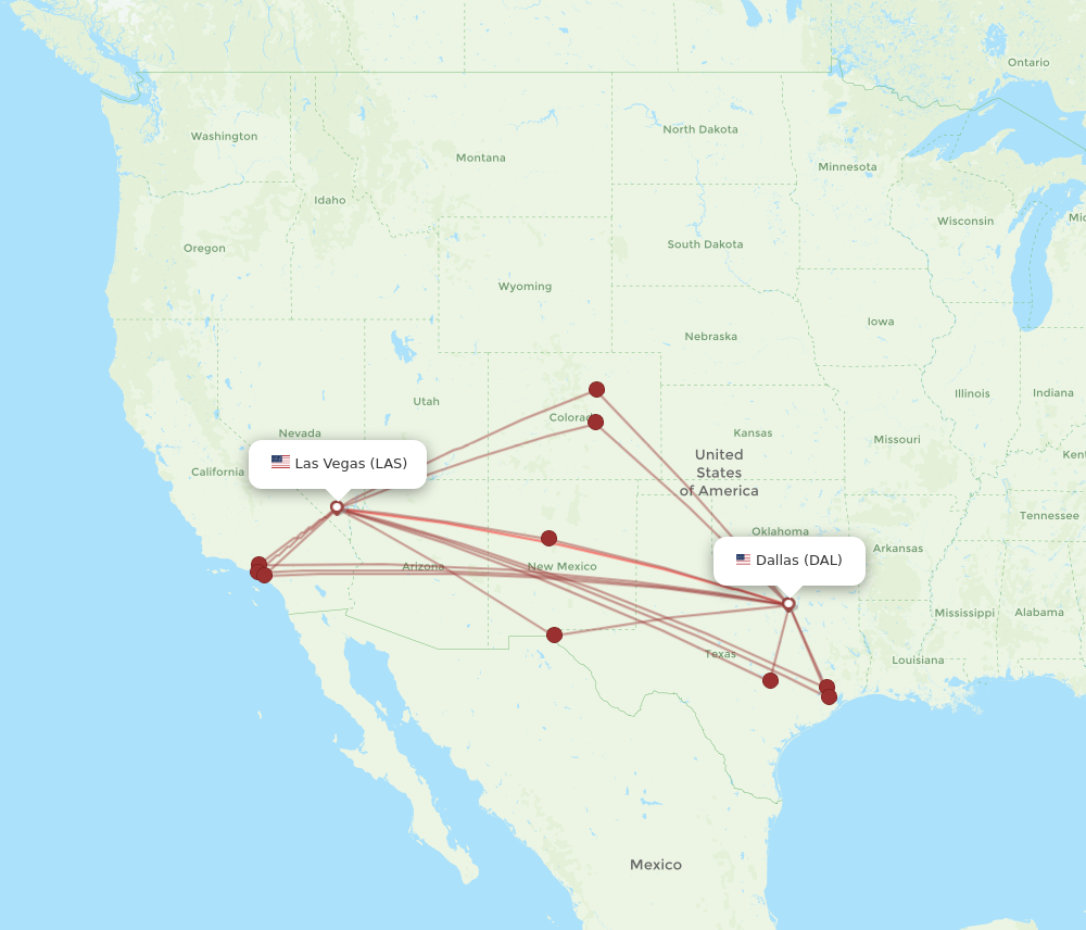 LAS to DAL flights and routes map