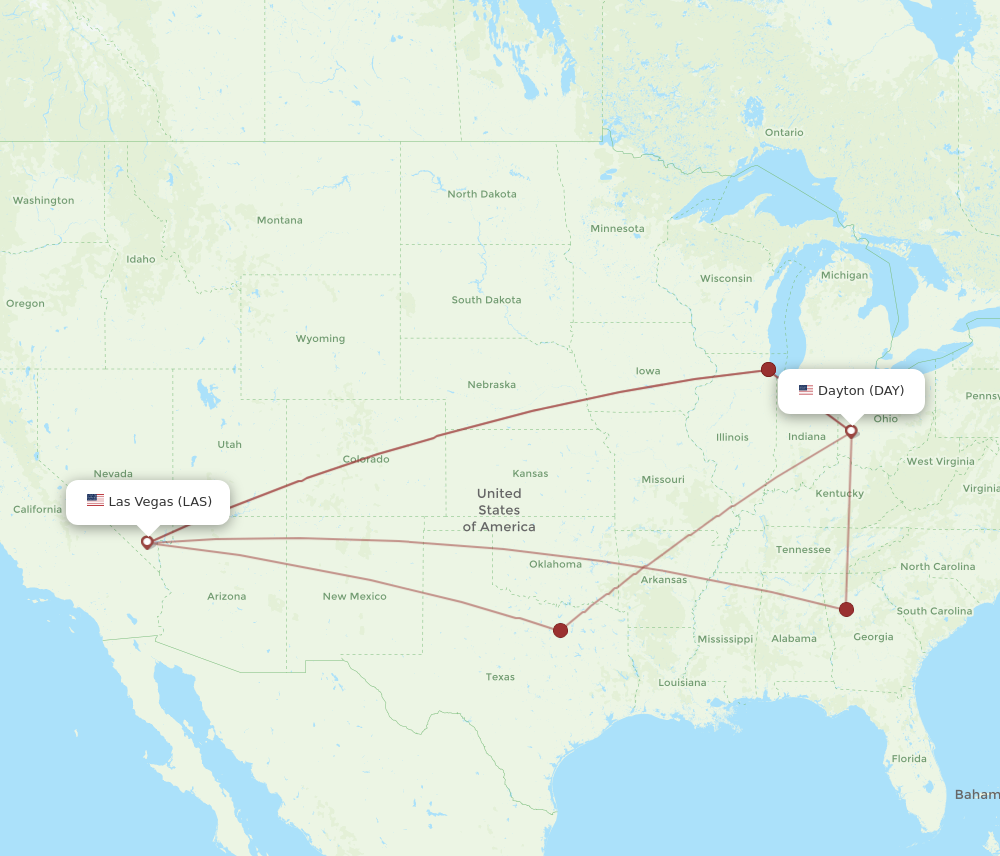 LAS to DAY flights and routes map