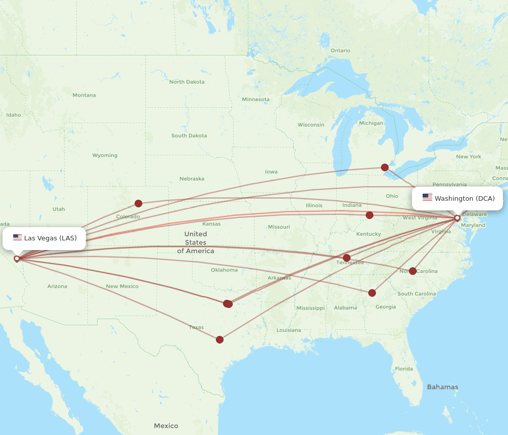 LAS-DCA flight routes