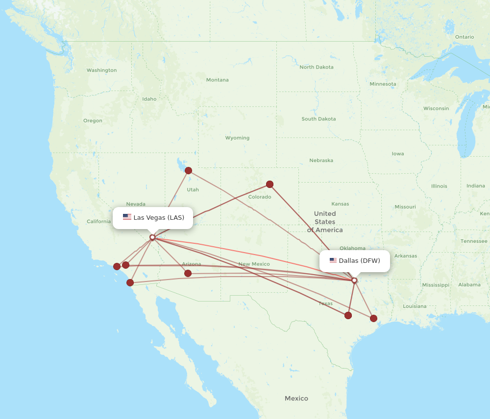 LAS to DFW flights and routes map
