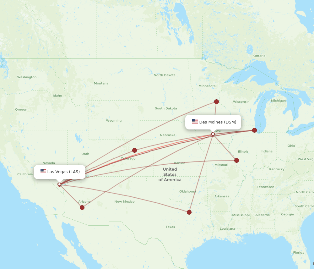 LAS to DSM flights and routes map