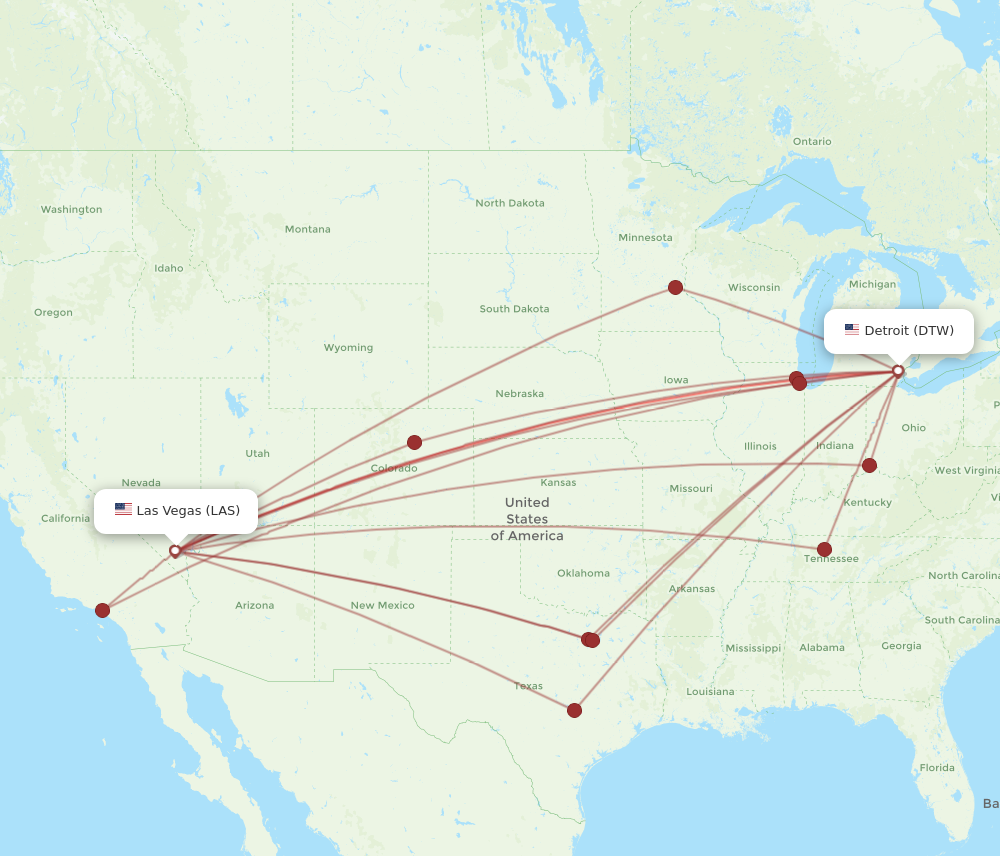 LAS to DTW flights and routes map