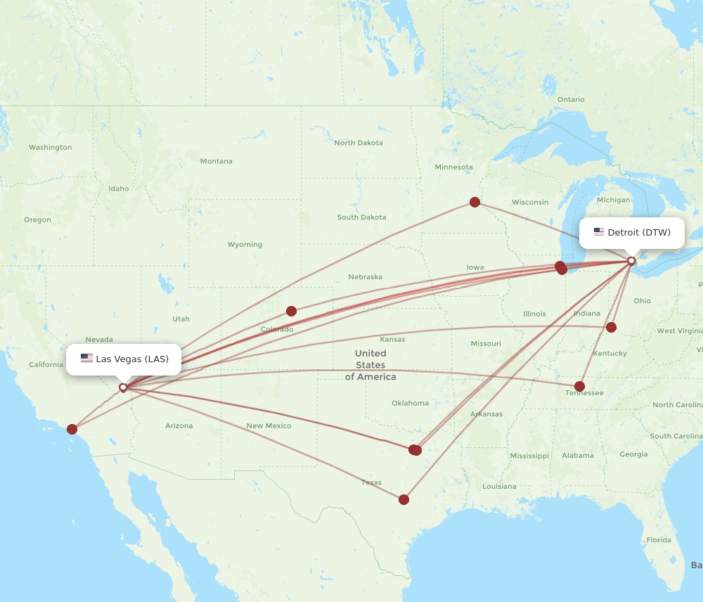 LAS-DTW flight routes