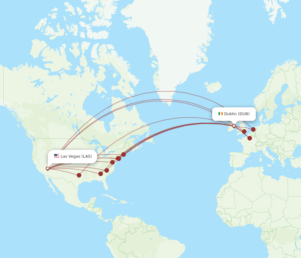 LAS to DUB flights and routes map
