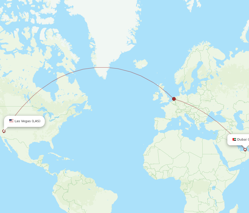 Dubai - Las Vegas route map and flight paths