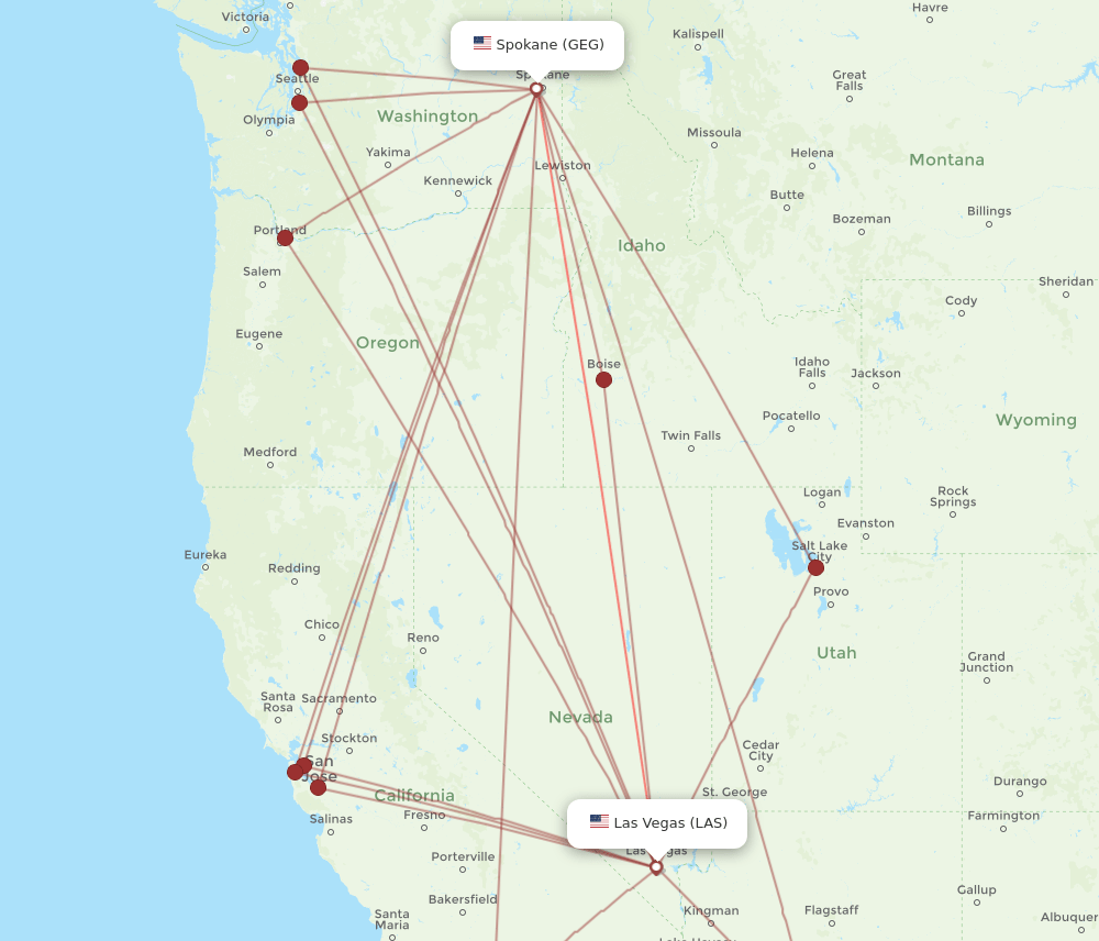LAS-GEG flight routes
