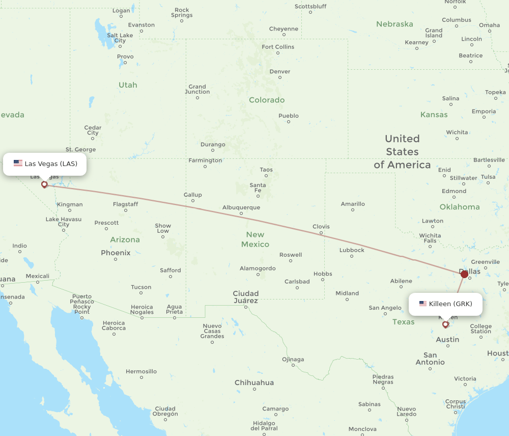 LAS-GRK flight routes