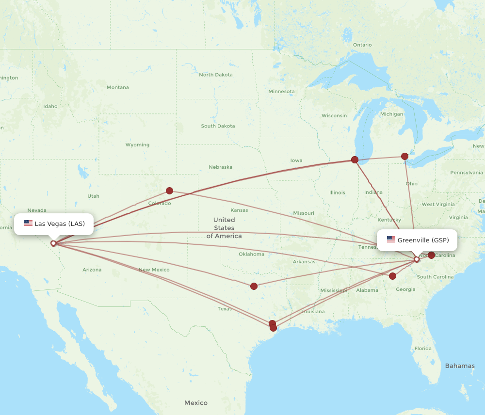 LAS to GSP flights and routes map