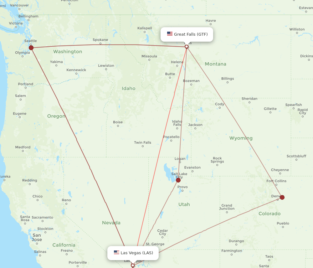 LAS to GTF flights and routes map