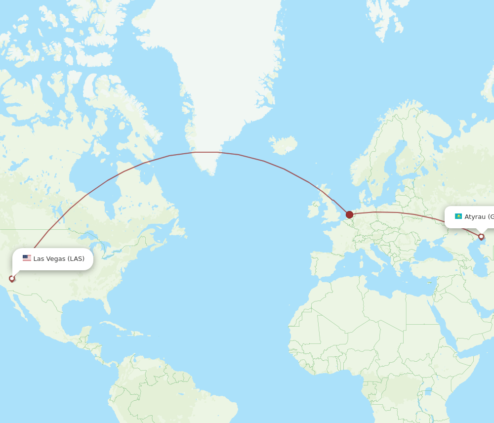 Las Vegas - Atyrau route map and flight paths