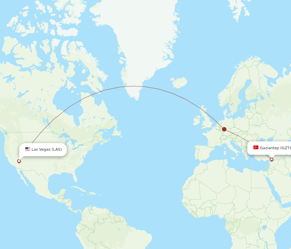 LAS-GZT flight routes