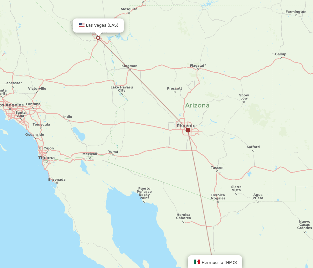 LAS to HMO flights and routes map
