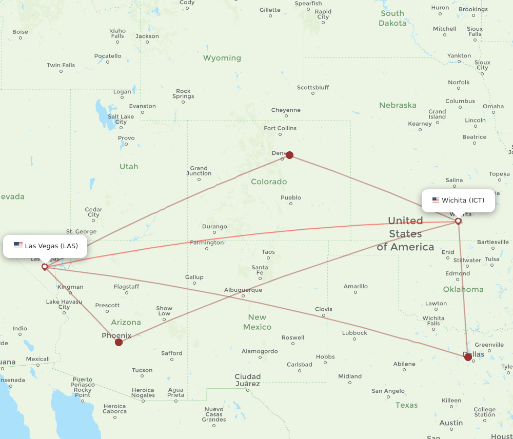 LAS-ICT flight routes