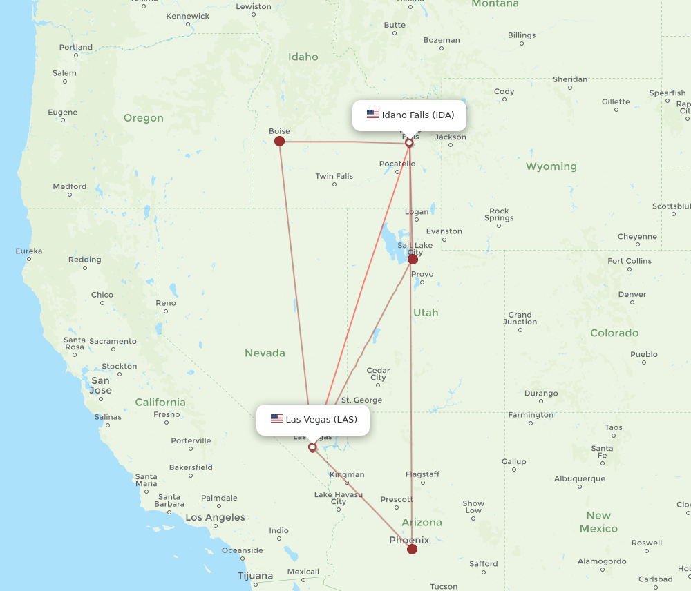 LAS to IDA flights and routes map