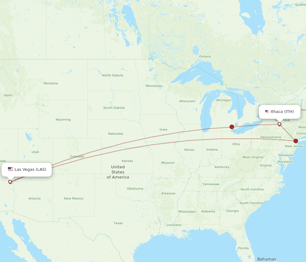 LAS-ITH flight routes