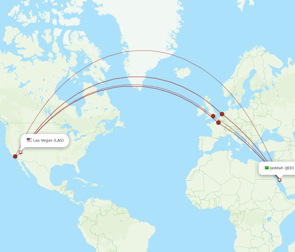 LAS-JED flight routes