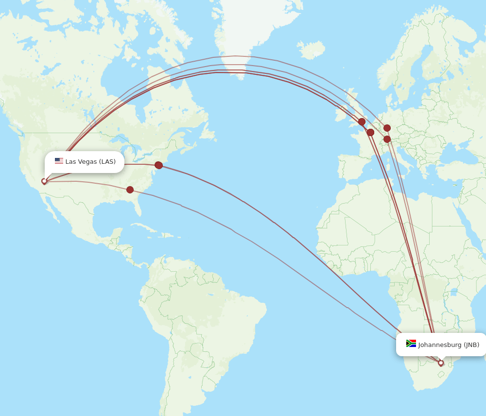 LAS-JNB flight routes