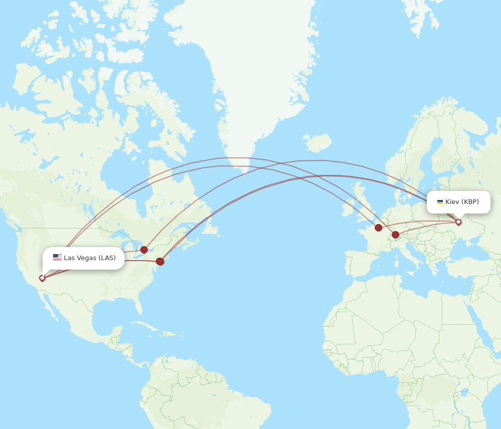 Las Vegas - Kiev/Kyiv route map and flight paths