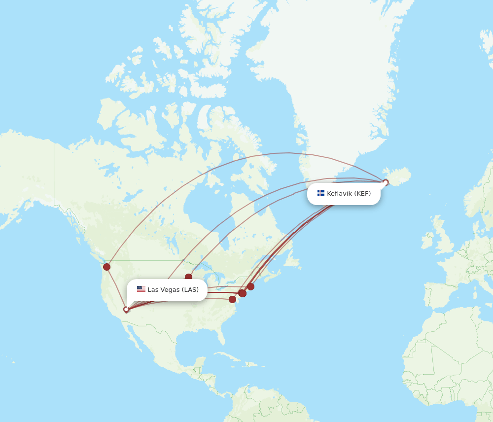 LAS-KEF flight routes