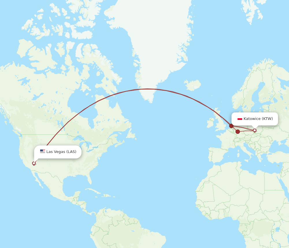LAS-KTW flight routes