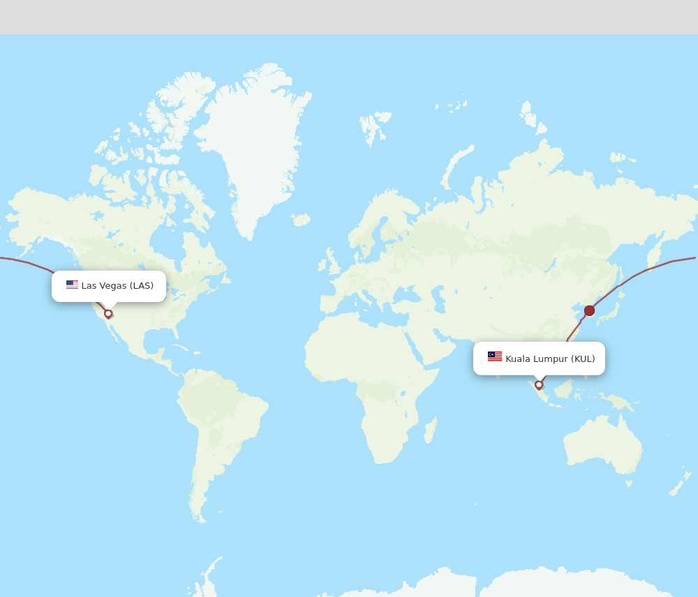 Kuala Lumpur - Las Vegas route map and flight paths