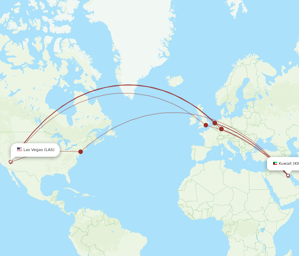 LAS-KWI flight routes