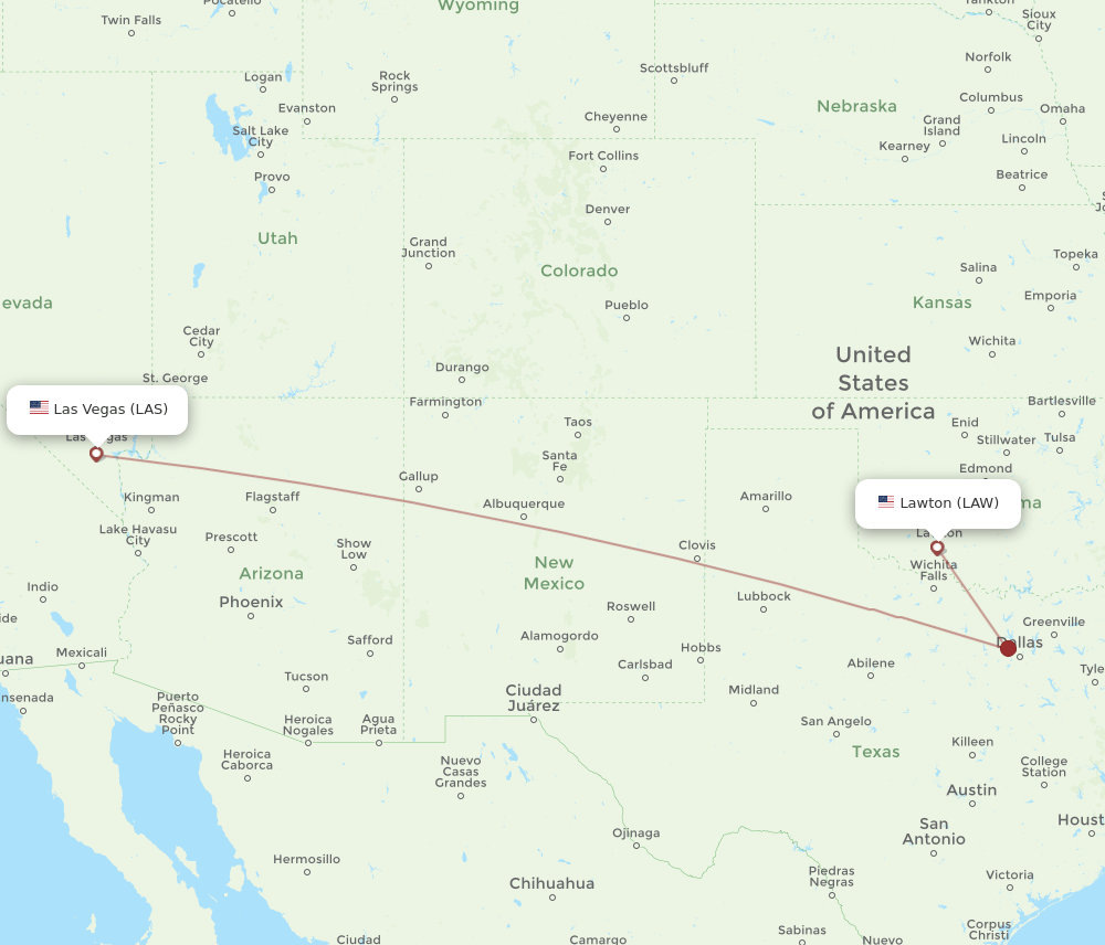 LAS to LAW flights and routes map