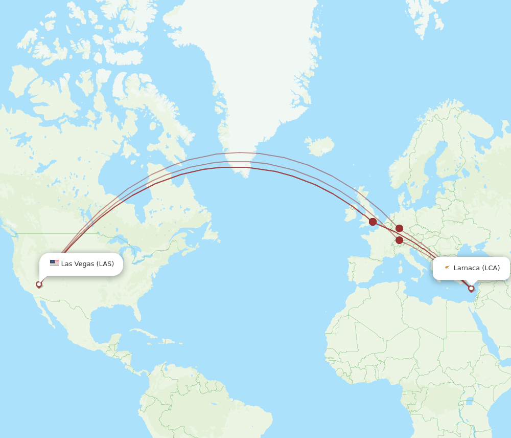 LAS to LCA flights and routes map