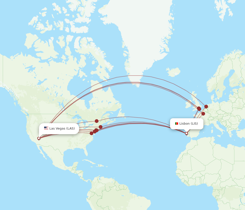 LAS to LIS flights and routes map