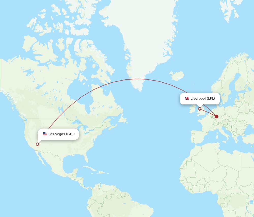 Liverpool - Las Vegas route map and flight paths
