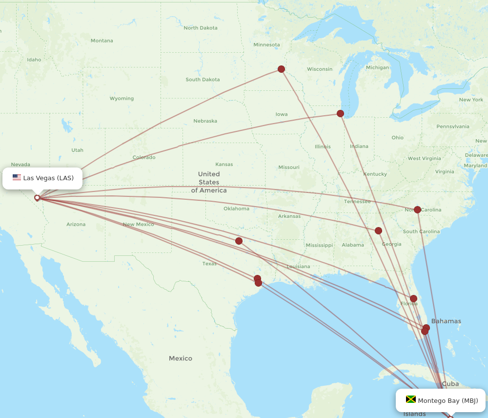 LAS to MBJ flights and routes map