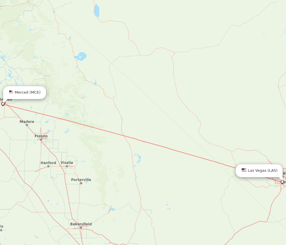 Las Vegas - Merced route map and flight paths