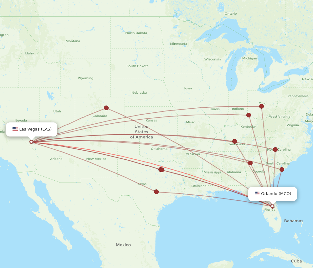 LAS to MCO flights and routes map