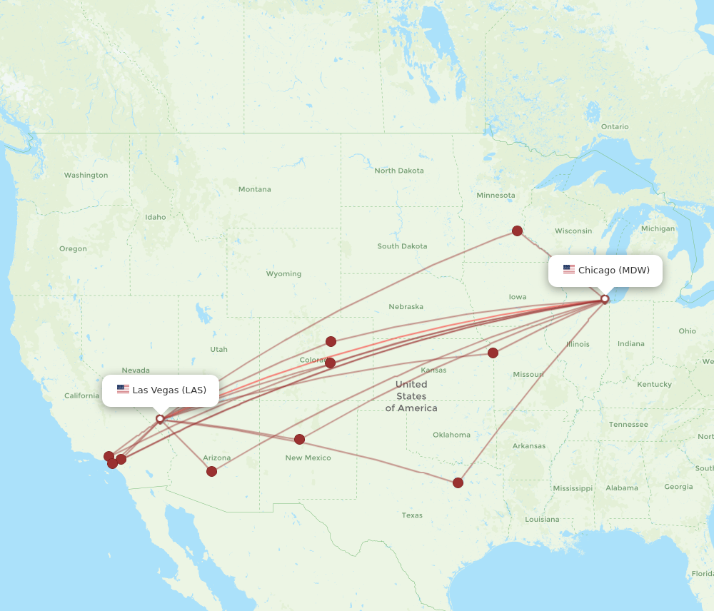 LAS to MDW flights and routes map