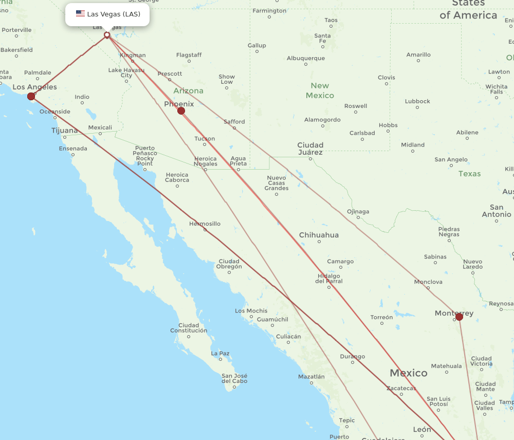 LAS-MEX flight routes