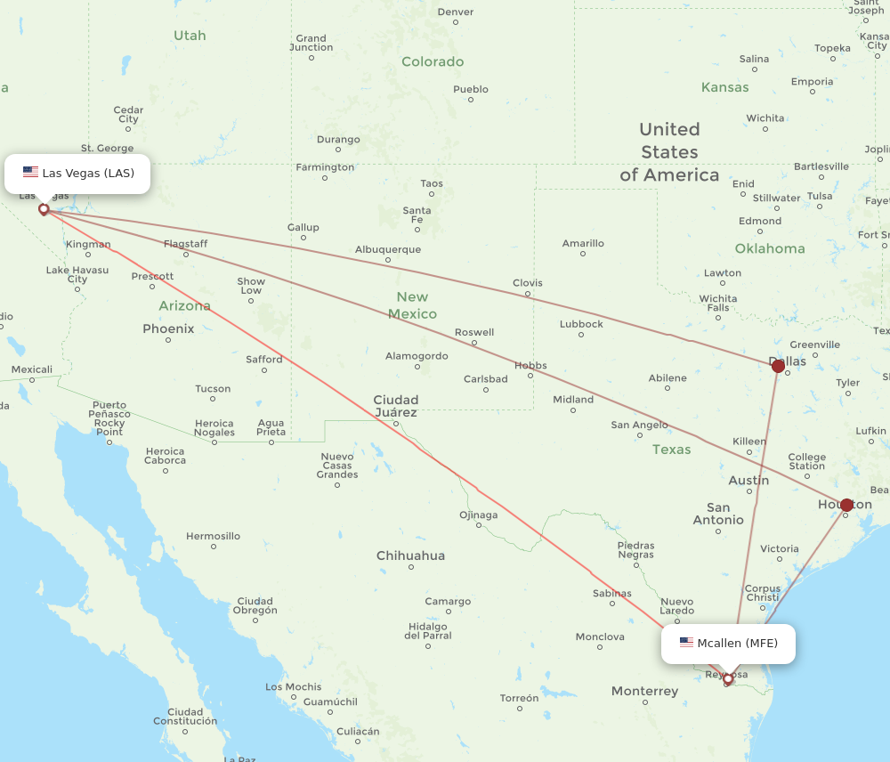 LAS to MFE flights and routes map