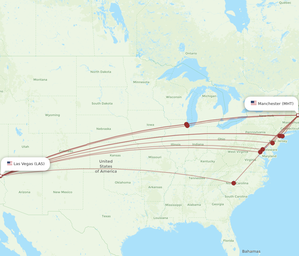 LAS to MHT flights and routes map