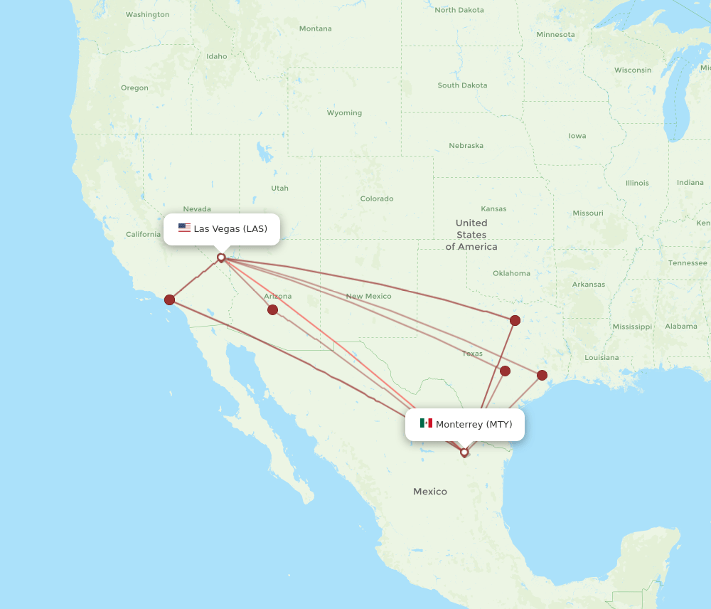 LAS to MTY flights and routes map