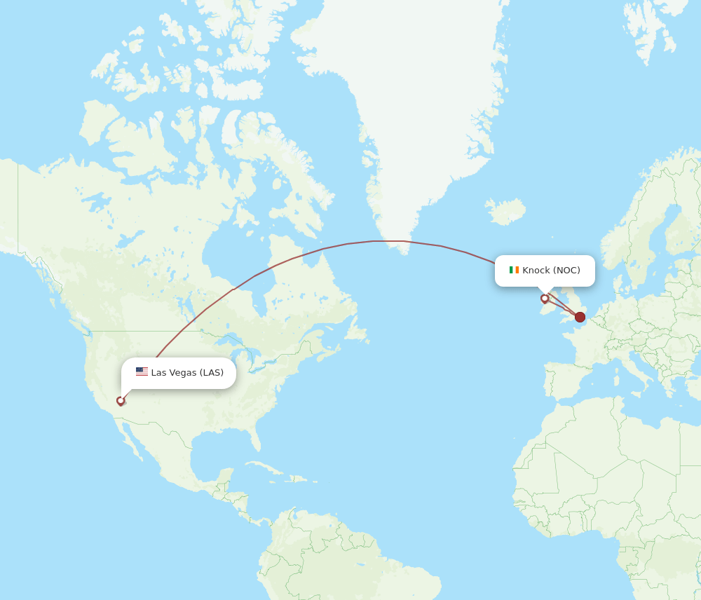 NOC to LAS flights and routes map