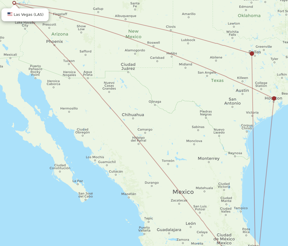 LAS to OAX flights and routes map