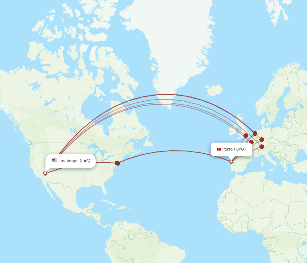 LAS to OPO flights and routes map