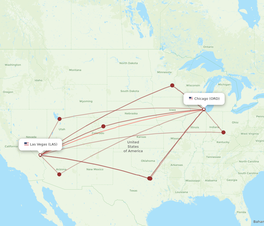 LAS to ORD flights and routes map