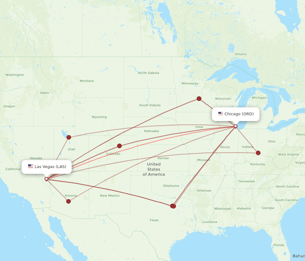 LAS to ORD flights and routes map