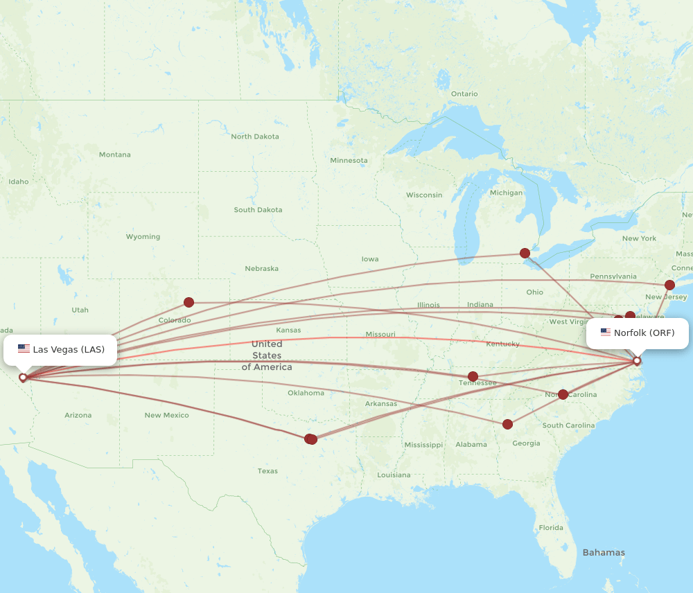 LAS-ORF flight routes