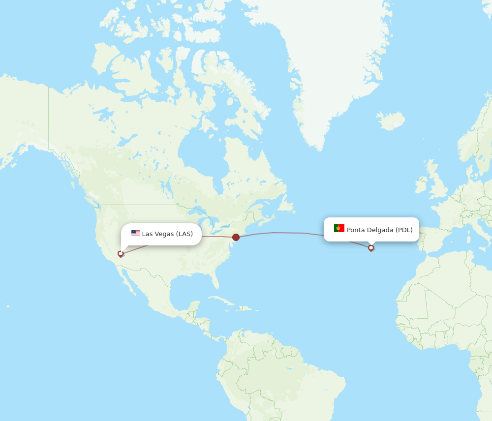Ponta Delgada (Azores) - Las Vegas route map and flight paths