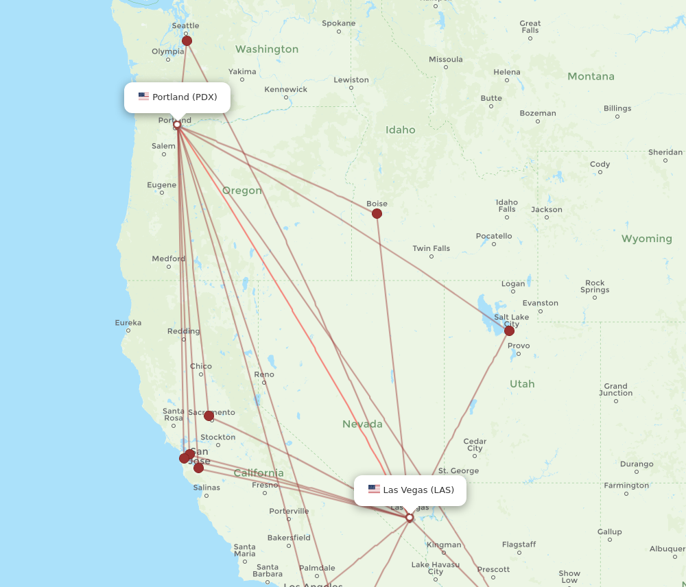LAS to PDX flights and routes map