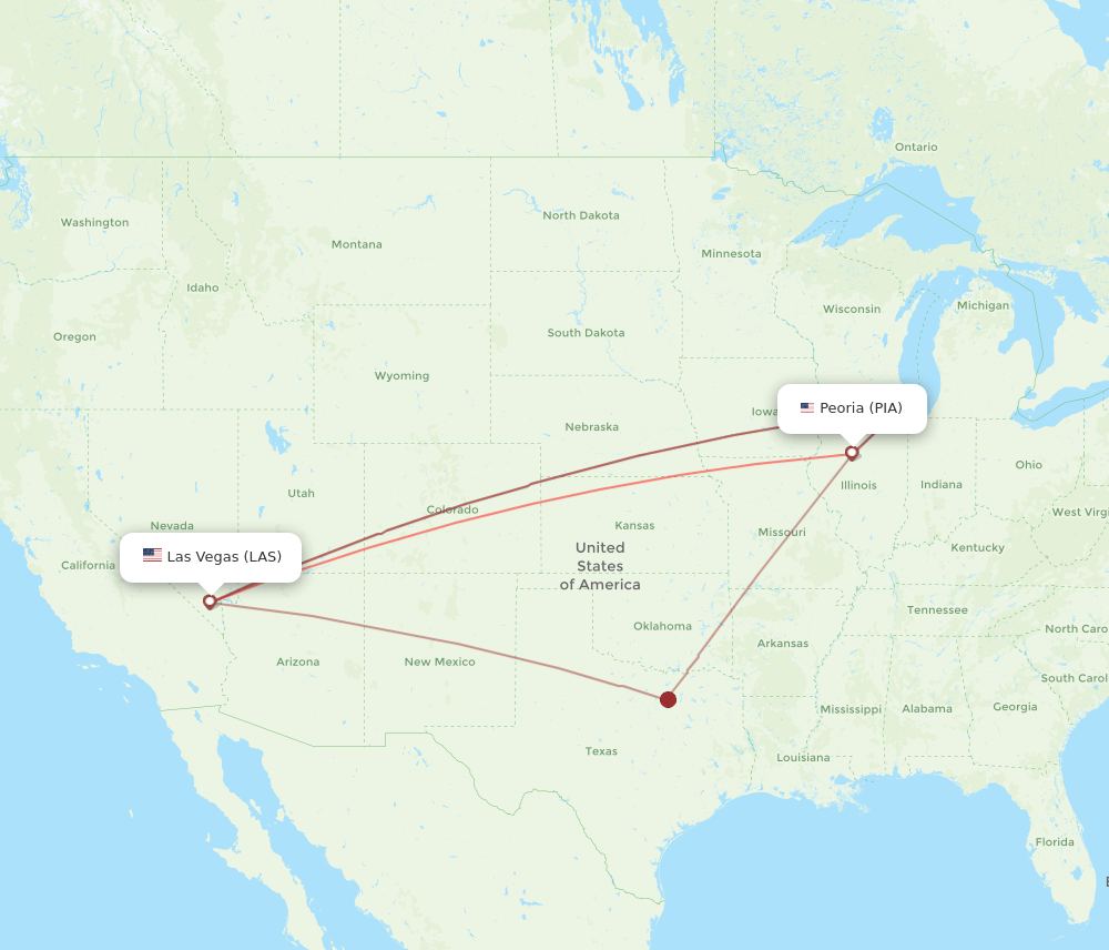 LAS-PIA flight routes