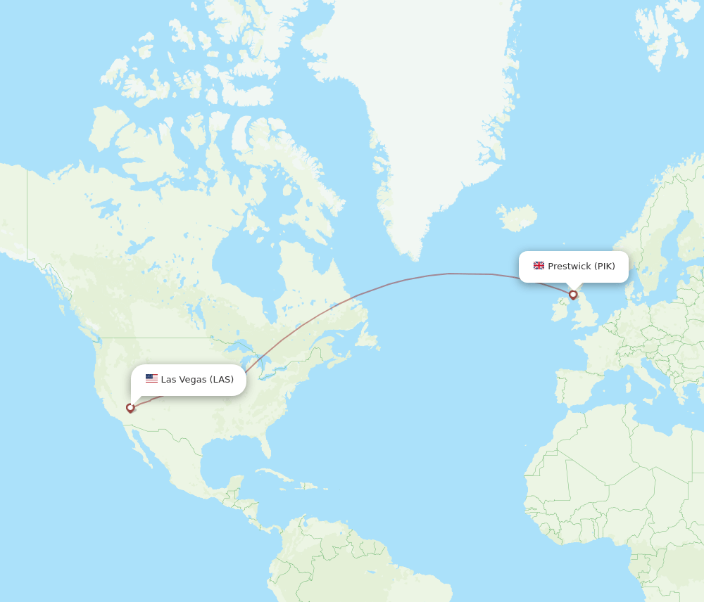 Las Vegas - Glasgow route map and flight paths