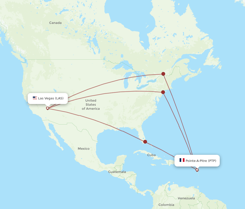 LAS-PTP flight routes